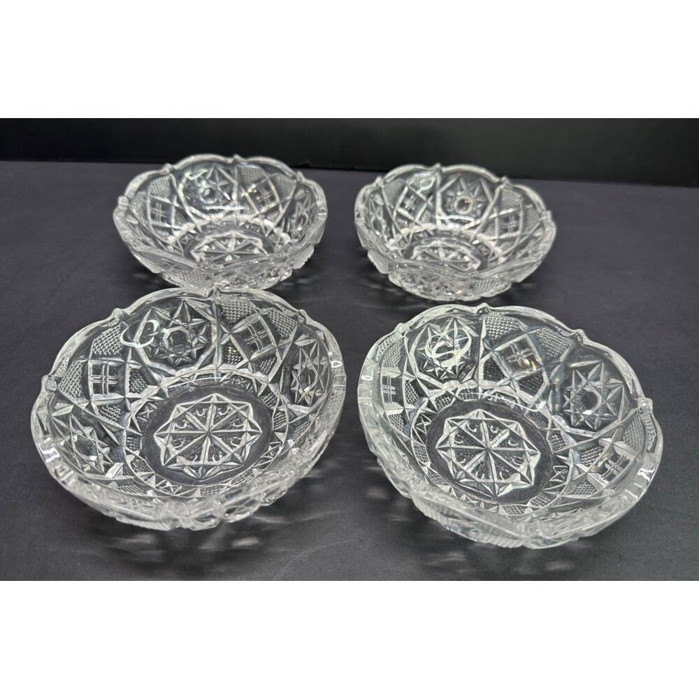 Vintage Fostoria Shelton Star Bowls Crystal Cut Clear Glass 4.5" DIA Set of 4